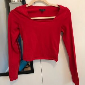 Red square neck top